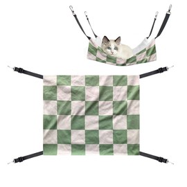WIRESTER Reversible Cat Hanging Hammock 22.8 x 18.9 Inch, Pet Cage Hammock Bed with Adjustable Straps, Soft Sleeping Hammock for Cat, Ferret, Puppy Dog, Rabbit, Small Animals - Sage Green Checkerboard