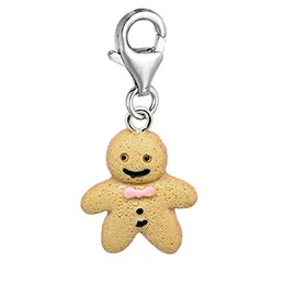 Sexy Sparkles Christmas Gingerbread Man Dangle Pendant with Lobster Clasp – Clip-On Charm for European Charm Bracelets, Keychains, and Handbags