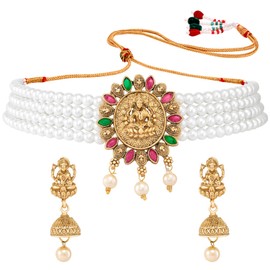Aheli Traditional Gold Plated Choker Necklace & Jhumki Earrings Temple Ethnic Jewellery Set Gift for Women