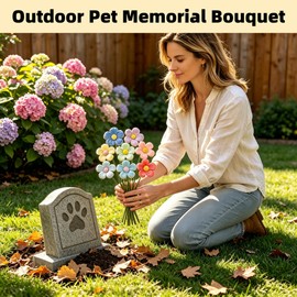 Ceramic Pet Memorial Flowers For Dog Cat Loss Sympathy, Glossy Glazed Daisy Blooms, Bendable Metal Stems For Pet Grave Garden, Urn, Photo Or Windowsill Decor, 8 Pcs Mixed Colors, 1.57 in Heads