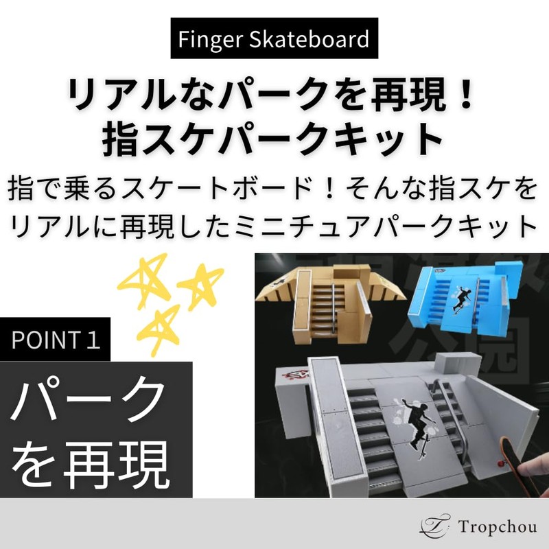Tropchou Finger Park Kit Slope Fingerboard Finger Skateboard Toy with