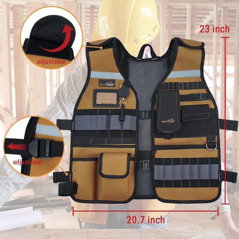 MELOTOUGH Tool Vest for Men Reflective Safety Tool Vest with