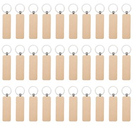 sourcing map 30pcs Wooden Keychain Blanks, Wood Engraving Blanks Key Chain, Unfinished Wood Key Tags Key Rings Wood Key Chain Bulk for DIY Gift Crafts (Hang Tag Type)