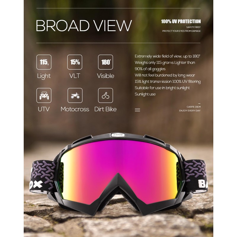 BATFOX Motorcycle Glasses Goggles Dirt Bike Motocross Safety ATV Tactical