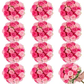 uimsao 12 Bundles Peonies Artificial Flowers Silk Flowers Fake Peony Bouquet Bulk for Decoration Vase Floral Arrangements Wedding Table Centerpiece Home Office Bridal Decor (Double Pink)