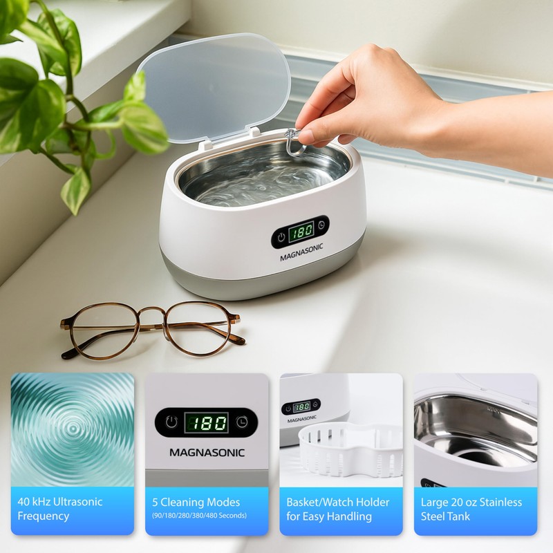 Magnasonic Ultrasonic Cleaner - 20oz Tank Ultrasonic Retainer Cleaner w/