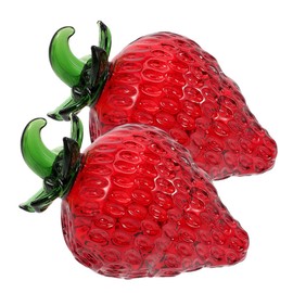 Zerodeko Crystal Strawberry Figurine 2.95 Inch Artificial Fruit Ornament Decorative Glass Tabletop Decoration for Home Restaurant Food Shop Display