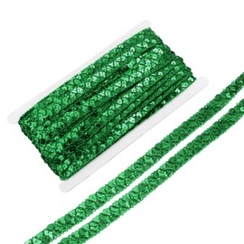 sourcing map 14 Yard Sequins Beaded Lace Trim 2 Row 0.6 inch Sequin Braid Trim Strip Paillette Sequins Ribbon Trim for Crafts, Embellishments, DIY Sewing Costume Green