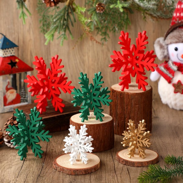 Bucherry 12 Pcs Wooden Snowflake Table Decor 3D Snowflake Tabletop