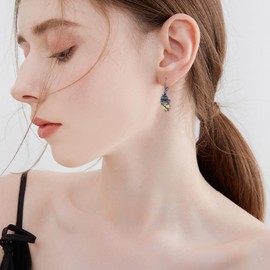 Gothic Earrings for Women Black Rose Flower Heart Dangle Earrings Goth Jewelry Gifts for Women (August birthstone rose earrings)