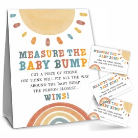 Watercolor Sun Theme Measure The Baby Bumb Babyshower Game Set， How Big Is Mommy'S Belly Babyshower Party Games(1 Sign & 50 Cards)-DWLK-A05