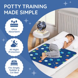 Potty Training Bed Pad, Mattress Protector for 100% Night Time Waterproof Protection|Galaxy|Lifesaver for Mattress Whilst Night Time Toilet Training|Easy To Wash & Dry|Fits Toddler & Single Size Bed