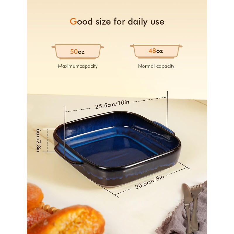8x8 Baking Pan Ceramic Square Baking Dish Lasagna Pan with