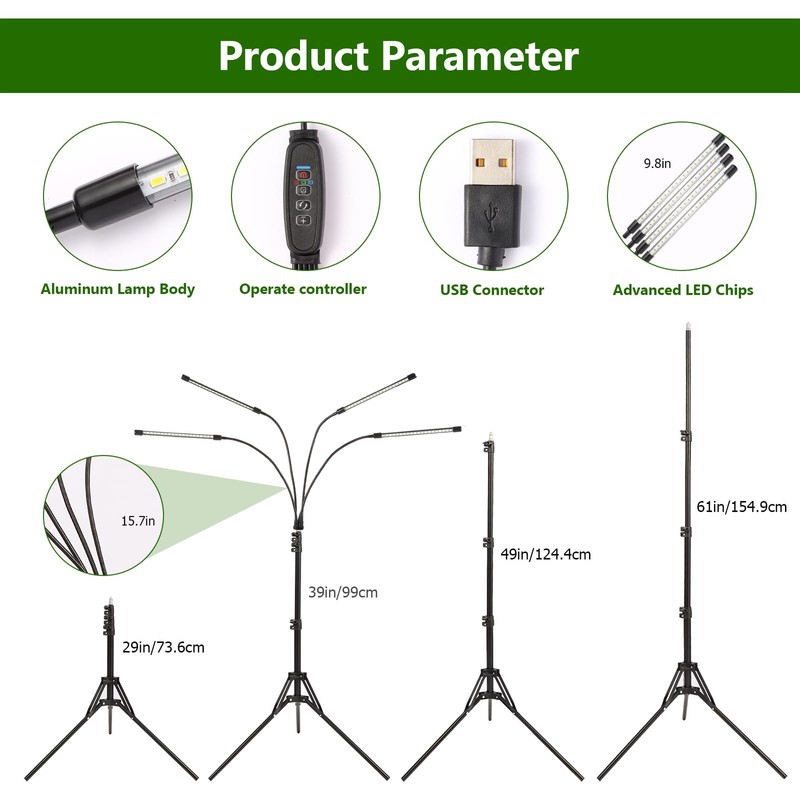 Grow Light with Stand, for Indoor Plants with White and