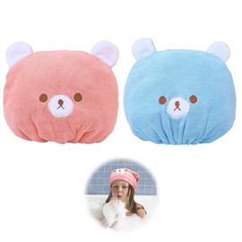 JLEivvi 2PCS Hair Towel Wrap Cute Bear Dry Hair Caps Hair Drying Wrap Towel Bath Head Wrap Drying Turban Cap for Women, Girls, Children and Kids