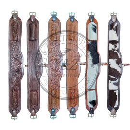 Just Ranch Western Tooled Padded Leather Rear Flank Back Saddle Cinch Size (38" x 5") with Billet Straps Size (28"x1.5") (38", Tooling, Black)