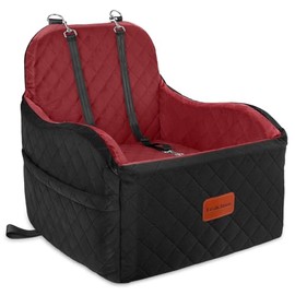 Lealchum Dog Booster Car Seat for Small/Medium Dogs,Puppy Portable Car Bed with Elevated Cushion,Fully Detachable and Washable,2 Storage Pockets,Easy to Install (Blakc/Red, Medium)