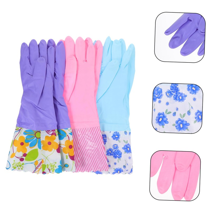 Baluue 3pairs Food Grade Gloves for Dishwashing Kitchen Cleaning Gloves