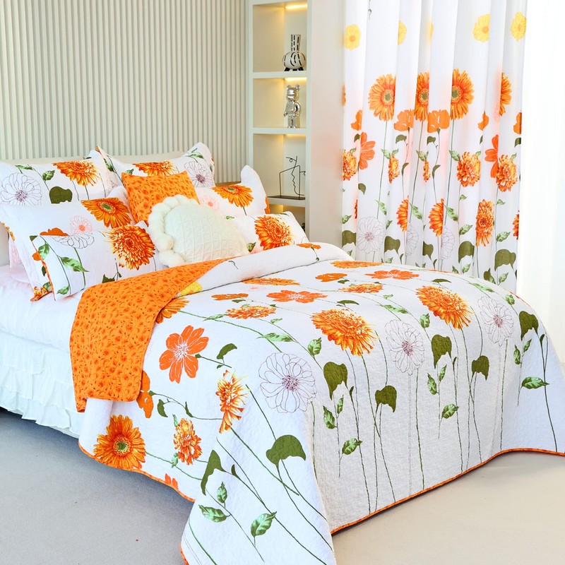 EVENHUG Orange Sunflowe Curtains Floral Window Curtain Panels Drapes for