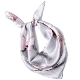 Jeelow 100% Silk Scarfs Petite Square For Women Silk Scarves For Hair Wrapping Neckerchief (Grey Floral 2)