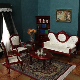 iLAND Victorian Dollhouse Furniture Set, Dollhouse Furniture and Accessories, Miniature Mini House Sofa with 1/12 Scale Accessories 8pcs, Mothers Gift, Wife Gift, Bookshelf Décor