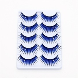 5 Pairs Glitter Eyelashes 3D Blue Cosplay Anime Eyelashes Rhinestone Paiki 13mm Blue Dramatic Cartoon Eyelashes Party Stage Makeup Eyelashes Black Stem