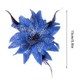Women Dance Wedding Party Hair Clip Flower Feather Hairpin Fascinator Brooch Pin Accessory Royal Blue Onesize