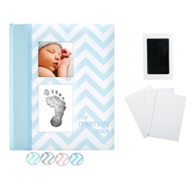 Pearhead Chevron Baby Book with Clean-Touch Ink Pad, Blue