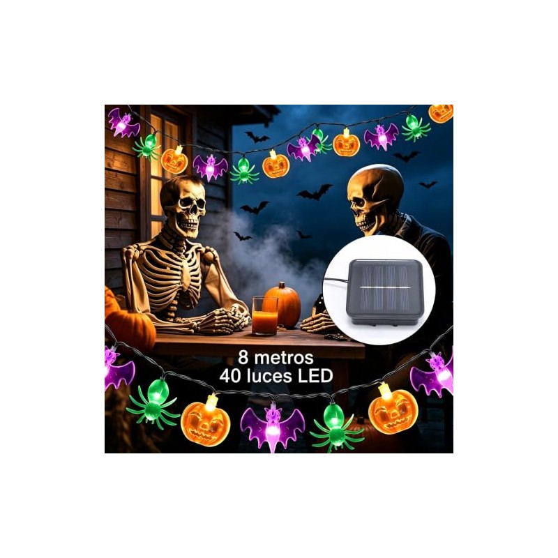 2 Piezas luces led Halloween,16 m x 80 luces LED,calabaza,araña,murciélago