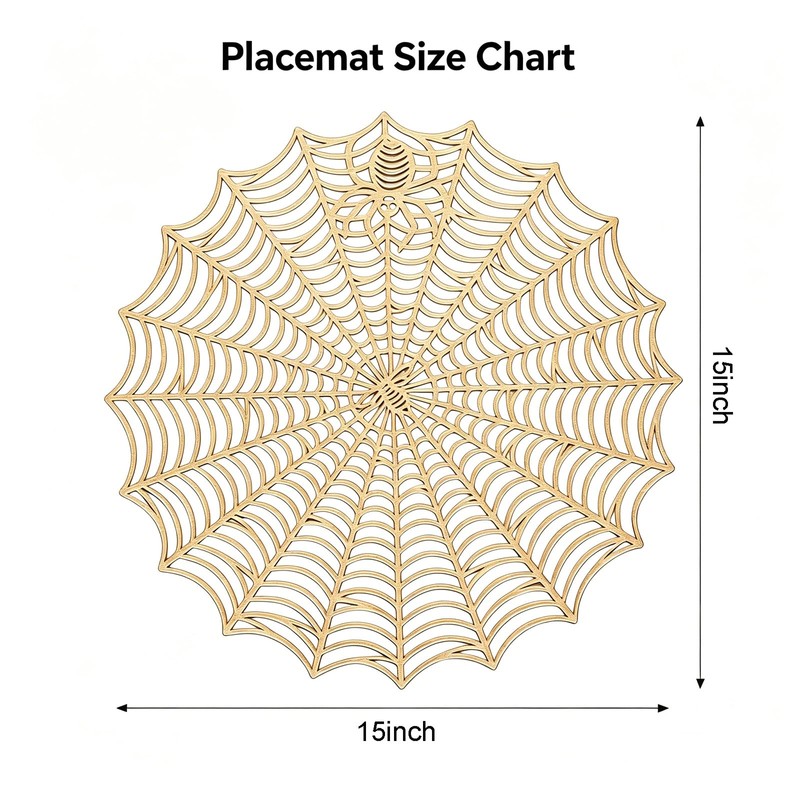 Halloween Spider Web Placemats Set of 4, Hollow Out Washable