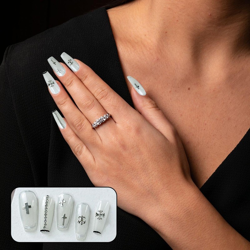 2 Sets Cross Nail Art Accessories, Retro Metal Nail Art