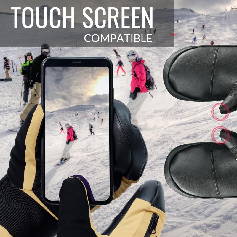 devembr Ski Mittens with Wrist Guards, Snowboarding Mittens Touchscreen, Snow