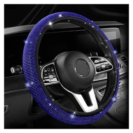 Dickno Bling Steering Wheel Cover, 15 Inch Crystal Diamond Car Steering Wheel Protector for Women Girls, Sparkling Anti-Slip Steering Wheel Decor Accessories for Most Vehicles (Blue)