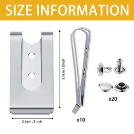 Frienda 10 Pcs Metal Belt Clip Buckle Spring Hook Belt Clip with 10 Pairs Rivets for Bag Leather DIY(Silver)