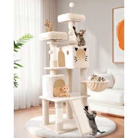 Purrlato Tall Cat Tree, Multi-Level XL Large Cat Tower with Sisal Scratching Posts for Indoor Cats, Plush Condos and Hammock, Strudy Heavy Duty Perches, Sisal Ramp for Climbing