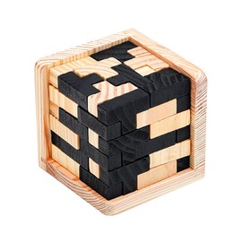 3D Wooden Thinking Puzzle, T Shape Building Blocks, Logic Game in Wooden Frame, Brain Teaser Puzzle, Stress Relief Toy for Children and Adults, Educational Toy for Children and Teenagers (Black White)