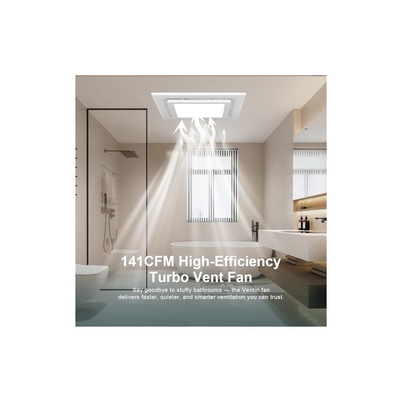 Bathroom Exhaust Fan with Light, 141 CFM Vent Fans, 3CCT