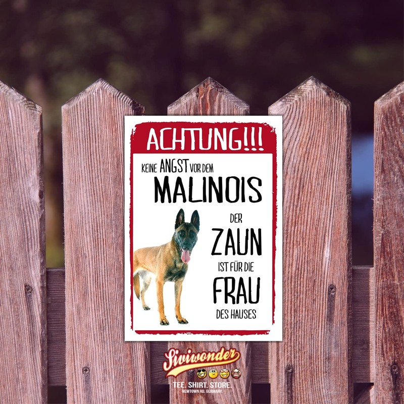 Malinois Dog Sign Warning Fence Woman Saying Door Sign Dog
