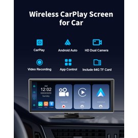 ZUCWO 11.26 Inch Wireless CarPlay Screen for Car, Apple CarPlay & Android Auto Touch Screen Car Stereo with 4K Dash Cam, Bluetooth, BT Music, GPS Navigation, Car Record for Vehicles (Black)
