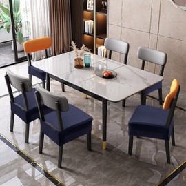 Genina Waterproof Seat Covers for Chairs,Set of 4 Dining Room Chair Seat Covers for Kitchen,Stretch Jacquard Removable Washable Dining Chair Slipcovers Protectors,No Rear Covers, Navy Blue