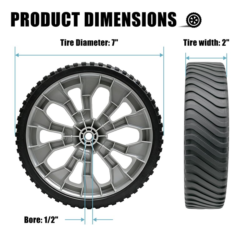 Sutmorly 7 inch Front Wheel Assembly for Most Walk-Behind Mowers,