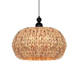 QIHONGLT Farmhouse Rattan Chandelier,13.4'' Boho Hand Woven Pendant Light, 3-Light Wicker Chandelier Light Fixture for Dining Room/Living Room/Kitchen Island, E12 Base (Black)