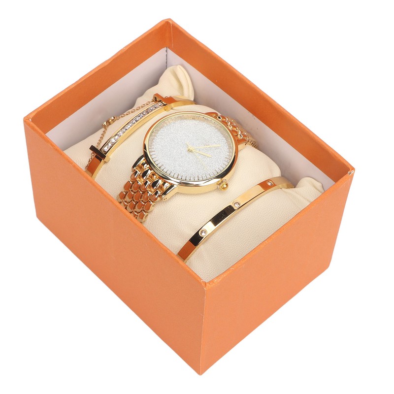 3pcs Women Watch Bracelet Set Gillter Elegant Hypoallergenic Waterproof Quartz