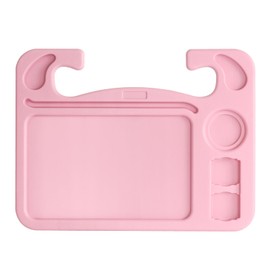 LoyaGour 4 in 1 Car Steering Wheel Tray with Dual Sauce Dip Holder and Tablet Holder,Car Table Food Trays for Eating,Driver Desk Fit Most Auto Vehicle Steering Wheels (Pink, Large)