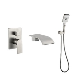 Tub Filler Faucet with Hand Shower Bath Tub Faucets with Rough-in Valve Trim Kit Wall Mounted Waterfall Bathtub Faucets Brushed Nickel