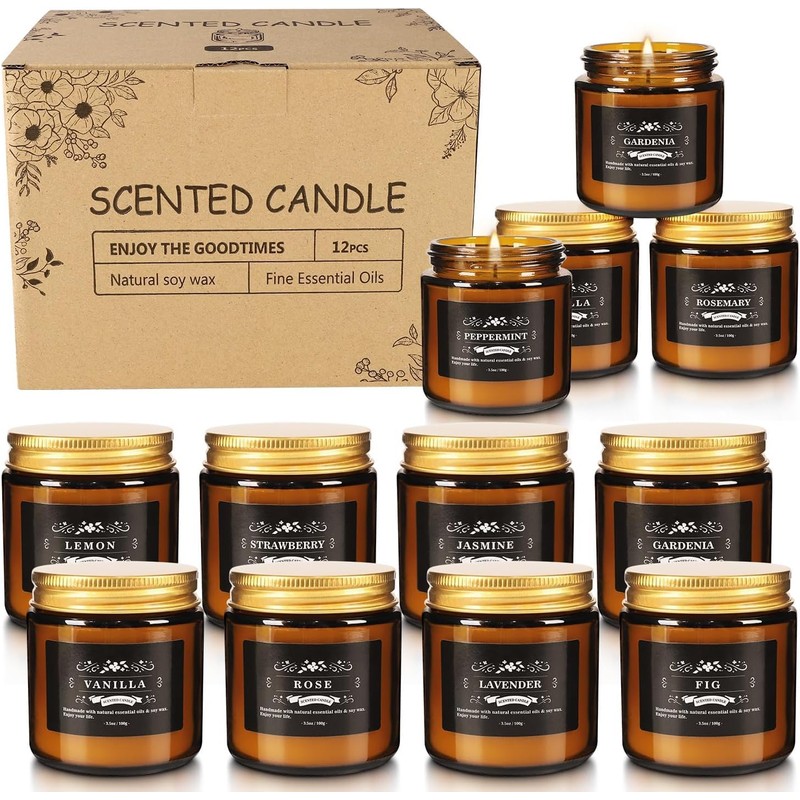 YOROXRG 12 Pcs Scented Candles with Added Natural Essential Oils,