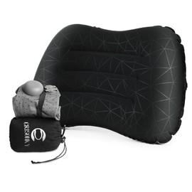 Camping Pillow with Built-in Pump - Inflatable Pillow - Travel Pillow for Backpacking & Airplane, Lumbar Support Blow Up & Press to Inflate Pillow, Compressible, Comfortable Pillows(Black w/Pump)