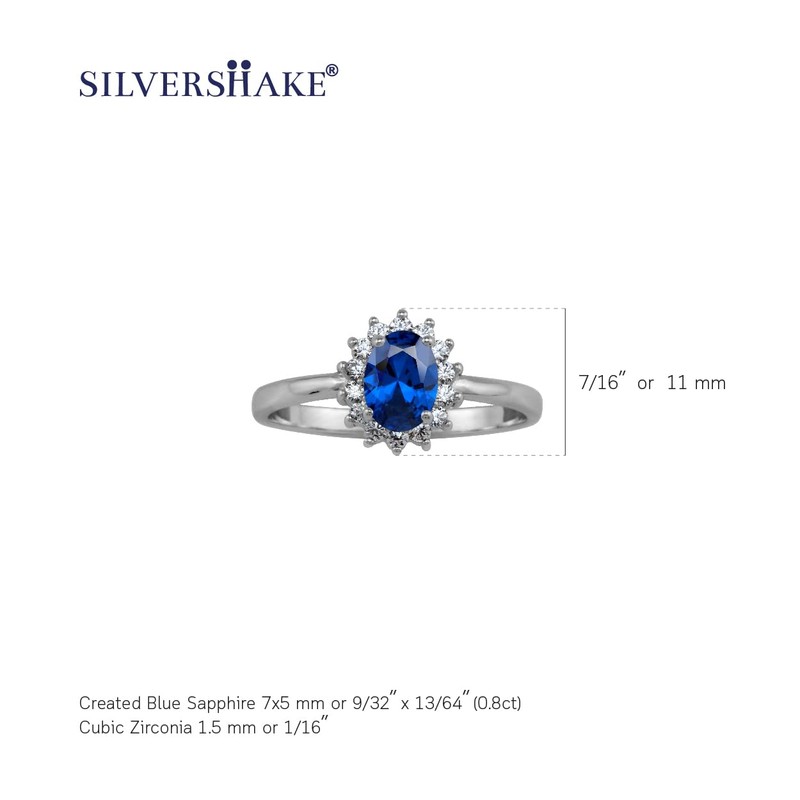 Silvershake Petite 7X5mm Created Oval Shape Blue Sapphire White Gold