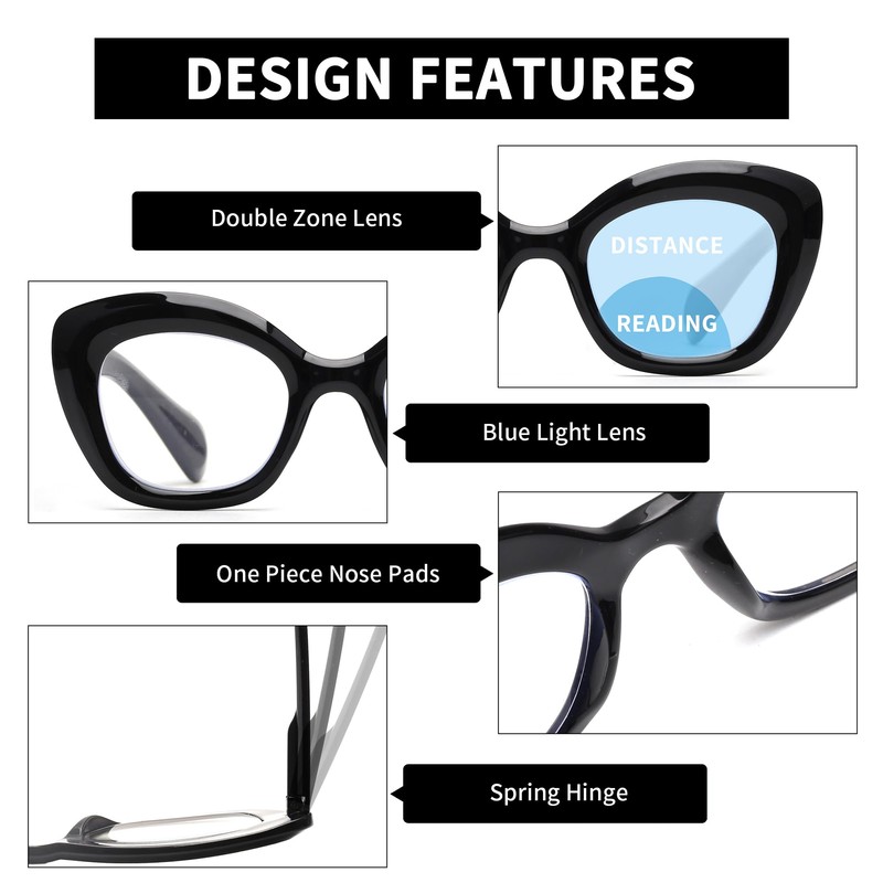 JM 2-Pack Cat-Eye Bifocal Lesebrille für Frauen, Blaues Licht Blocking