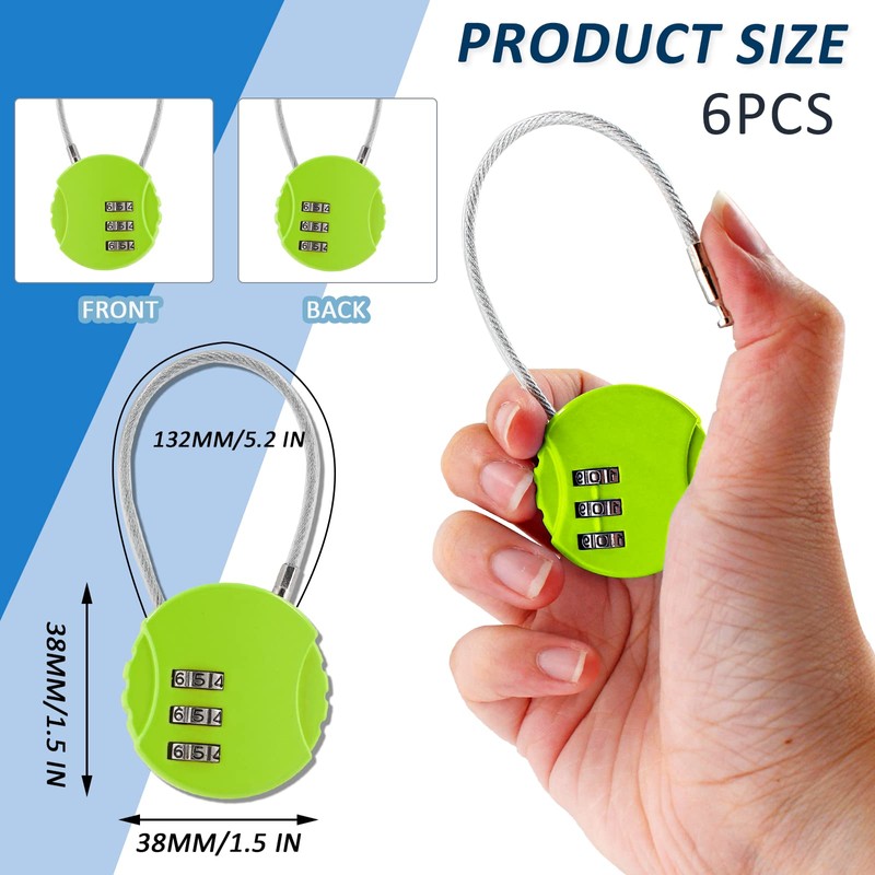 Litoexpe 6 Pcs Combination Lock, 3 Digit Outdoor Waterproof Padlock